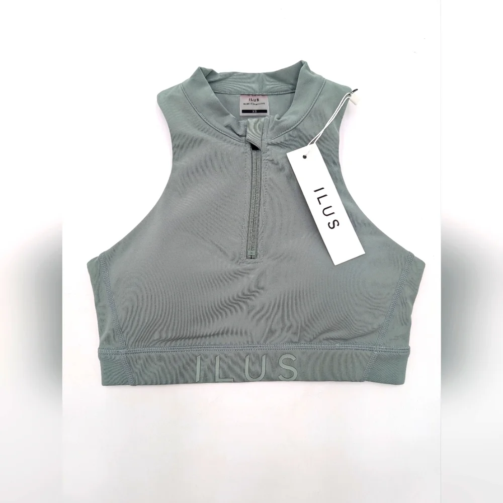 NWT ILUS Essential  Size XS Sea Foam High Neck Crop Top Front Zip It All In Bra - Picture 3 of 17